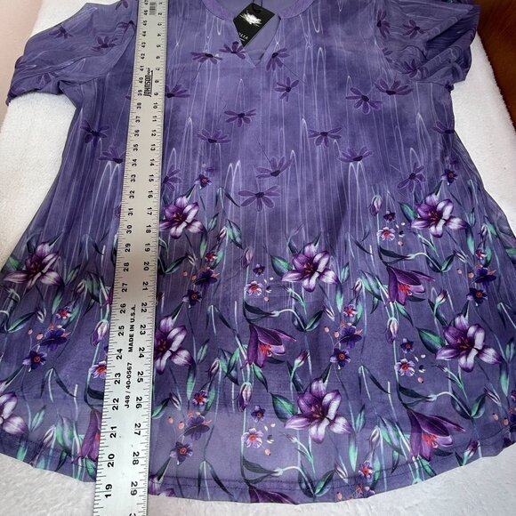 VALOLIA Womens 3/4 Sleeve Floral Tunic Tops 2XL V-Neck Double Layer Purple New - Picture 8 of 9
